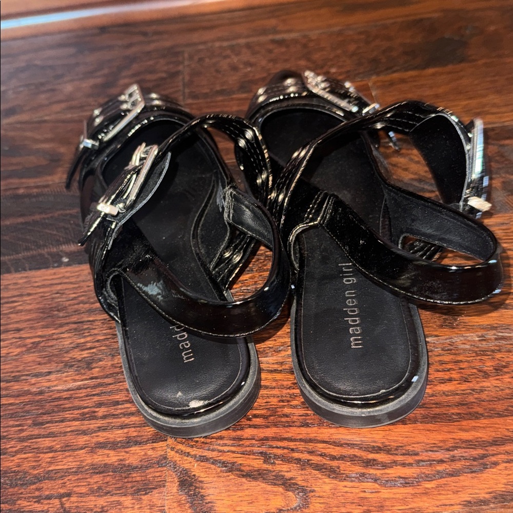 Madden Girl Black Patent Buckle Flats - Picture 2 of 4